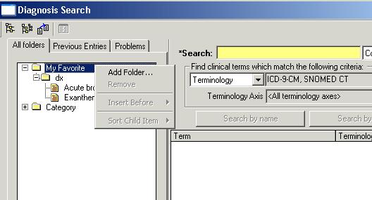 Diagnosis Search window; Add Folder