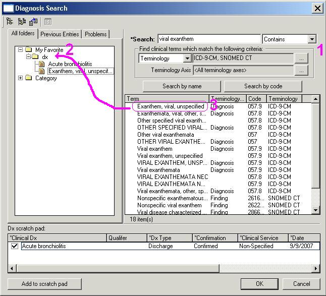 Diagnosis Search window